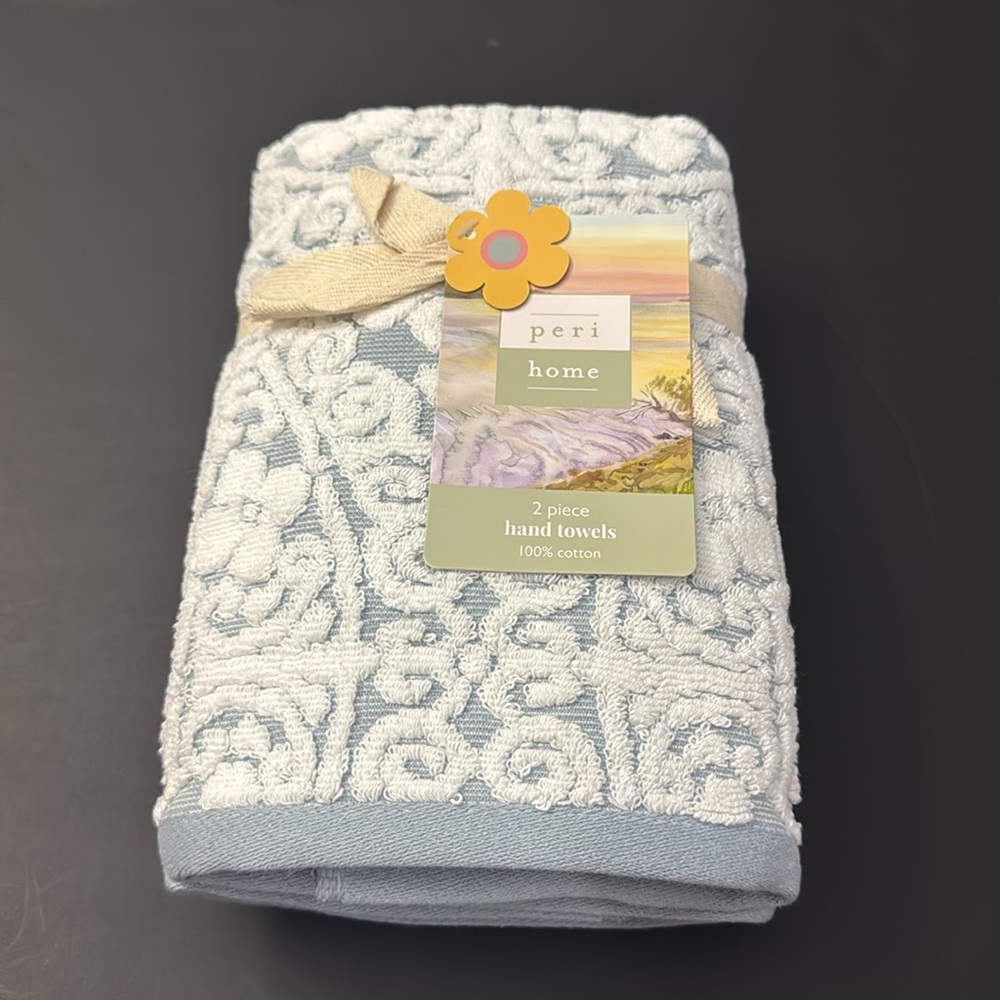 2pc PERI HOME 100% Cotton Hand Towel Set - Bryce Jacquard - Blue Haze